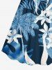 Coconut Tree Tropical Leaf Sea Flower Print Hawaii Cinched A Line Dress - Cadetblue XXS