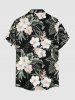 Plus Size Tropical Leaf Hibiscus Flower Print Hawaii Button Pocket Shirt For Men - Noir M