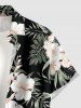 Plus Size Tropical Leaf Hibiscus Flower Print Hawaii Button Pocket Shirt For Men - Noir M