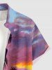 Coconut Tree Ombre Dusk Sunset Print Hawaii Button Pocket Shirt For Men -  