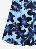 Plus Size Tropical Leaf Hibiscus Flower Print Hawaii Surplice A Line Cami Dress - Bleu XS