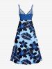 Plus Size Tropical Leaf Hibiscus Flower Print Hawaii Surplice A Line Cami Dress - Bleu XS