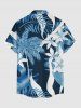 Plus Size Coconut Tree Tropical Leaf Sea Flower Print Hawaii Button Pocket Shirt For Men - Cadetblue 3XL