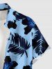 Plus Size Tropical Leaf Hibiscus Flower Print Hawaii Button Pocket Shirt For Men - Bleu XL