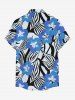 Tropical Leaf Hibiscus Flower Print Hawaii Button Pocket Shirt For Men -  