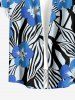 Tropical Leaf Hibiscus Flower Print Hawaii Button Pocket Shirt For Men -  