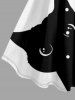 Two Tone Cat Print A Line Dress - Blanc S