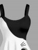 Two Tone Cat Print A Line Dress - Blanc S