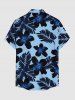 Plus Size Tropical Leaf Hibiscus Flower Print Hawaii Button Pocket Shirt For Men - Bleu 3XL