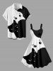 Two Tone Cat Print A Line Dress - Blanc S