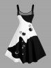 Two Tone Cat Print A Line Dress - Blanc S