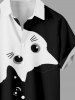 Two Tone Cat Print Button Pocket Shirt For Men -  