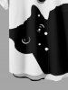 Two Tone Cat Print Button Pocket Shirt For Men -  