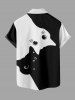 Two Tone Cat Print Button Pocket Shirt For Men -  