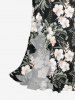 Tropical Leaf Hibiscus Flower Print Hawaii Ruffles Split Dress - Noir M