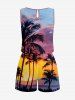 Coconut Tree Ombre Dusk Sunset Print Hawaii Drawstring Pocket Romper -  