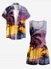 Coconut Tree Ombre Dusk Sunset Print Hawaii Drawstring Pocket Romper -  