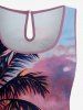 Coconut Tree Ombre Dusk Sunset Print Hawaii Drawstring Pocket Romper -  