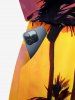 Coconut Tree Ombre Dusk Sunset Print Hawaii Drawstring Pocket Romper -  