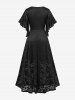 Plus Size Flower Lace Overlay Butterfly Sleeves Split A Line Dress -  