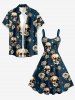 Skull Rose Flower Print Hawaii Tank Dress - Paon Bleu 1X