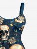 Skull Rose Flower Print Hawaii Tank Dress - Paon Bleu 1X