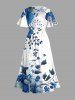 Flower Leaf Print Split Hawaii Midi Dress - Bleu 4X