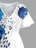 Flower Leaf Print Split Hawaii Midi Dress - Bleu 4X