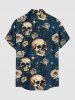 Skull Rose Flower Print Buttons Pocket Hawaii Shirt For Men -  