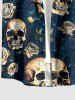 Skull Rose Flower Print Buttons Pocket Hawaii Shirt For Men -  