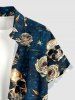 Skull Rose Flower Print Buttons Pocket Hawaii Shirt For Men -  