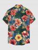 Hibiscus Flower Tropical Leaf Print Buttons Pocket Hawaii Shirt For Men -  
