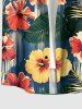Hibiscus Flower Tropical Leaf Print Buttons Pocket Hawaii Shirt For Men -  