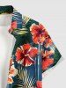 Hibiscus Flower Tropical Leaf Print Buttons Pocket Hawaii Shirt For Men -  