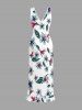 Flowers Leaf Print Hawaii Ruffles Split Surplice Dress -  