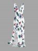 Flowers Leaf Print Hawaii Ruffles Split Surplice Dress -  