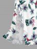 Flowers Leaf Print Hawaii Ruffles Split Surplice Dress -  