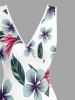 Flowers Leaf Print Hawaii Ruffles Split Surplice Dress -  