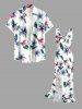 Flowers Leaf Print Hawaii Ruffles Split Surplice Dress -  