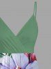 Plus Size Flowers Tropical Leaf Print Surplice Hawaii Cami Dress -  