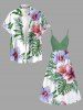 Plus Size Flowers Tropical Leaf Print Surplice Hawaii Cami Dress -  