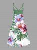 Plus Size Flowers Tropical Leaf Print Surplice Hawaii Cami Dress -  