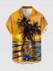 Coconut Tree Sun Seascape Print Buttons Pocket Hawaii Shirt For Men -  