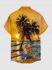 Coconut Tree Sun Seascape Print Buttons Pocket Hawaii Shirt For Men -  