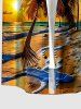 Coconut Tree Sun Seascape Print Buttons Pocket Hawaii Shirt For Men -  