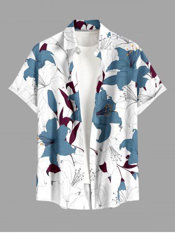 Plus Size Flowers Leaf Print Buttons Pocket Hawaii Shirt For Men - WHITE - 5XL