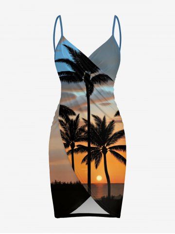 Plus Size Coconut Tree Ombre Print Convertible Hawaii Beach Cover - ORANGE - 2X