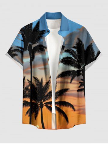 Plus Size Coconut Tree Ombre Print Buttons Pocket Hawaii Shirt For Men - ORANGE - 6XL