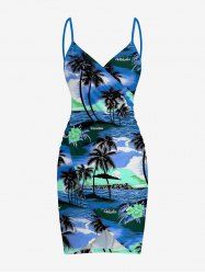 Coconut Tree Sea Hibiscus Flower Print Hawaii Convertible Beach Cover Up -  