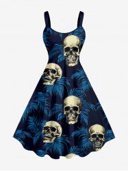Plus Size Skulls Tropical Leaf Print Hawaii Tank Dress -  